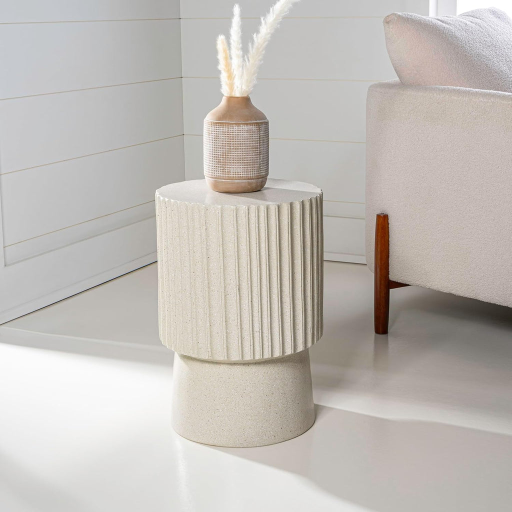 JONATHAN Y TBL1102B Louisa 19' Modern Art Deco Tambour Indoor/Outdoor Accent Table Art Deco, Minimalist, Contemporary, Bohemian, Mid-Century, Patio, Garden, Bathroom,Living Room, Cream Terrazzo Finish