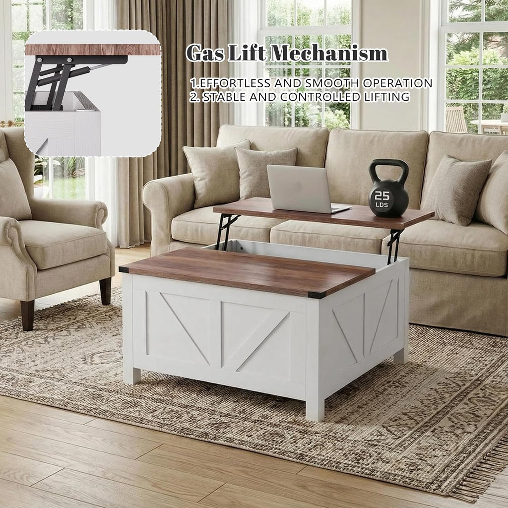 35' Farmhouse Coffee Table with Large Storage, Rustic Wood Lift Top Coffee Table for Living Room, Square Center Table with Charging Station&USB, Modern Port Pottery Barn Lift top Table