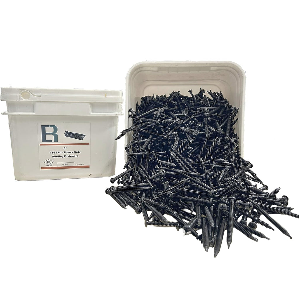 ERS #15 3' (1000pc) FM Approved Commercial Roofing Fasteners, Self Tapping into Metal and Wood Roofing Decks, EPDM, Insulation, and TPO. Essential Roofing Fasteners are Ideal for All Roofing Jobs