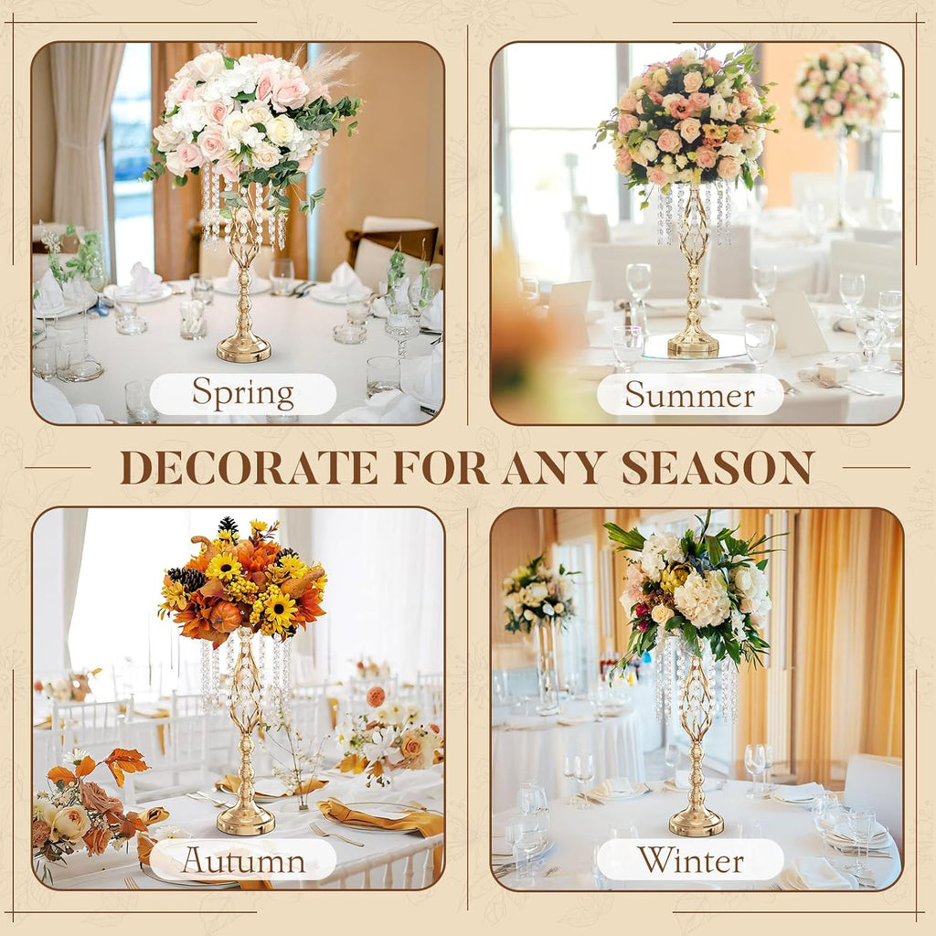 12 Pcs 21.7 Inch Tall Gold Centerpieces For Table Wedding-Metal Flower Gold Vases For Centerpieces For Wedding Reception With Crystal Fringe-Flower Stand For Wedding, Birthday(Centros De Mesa)
