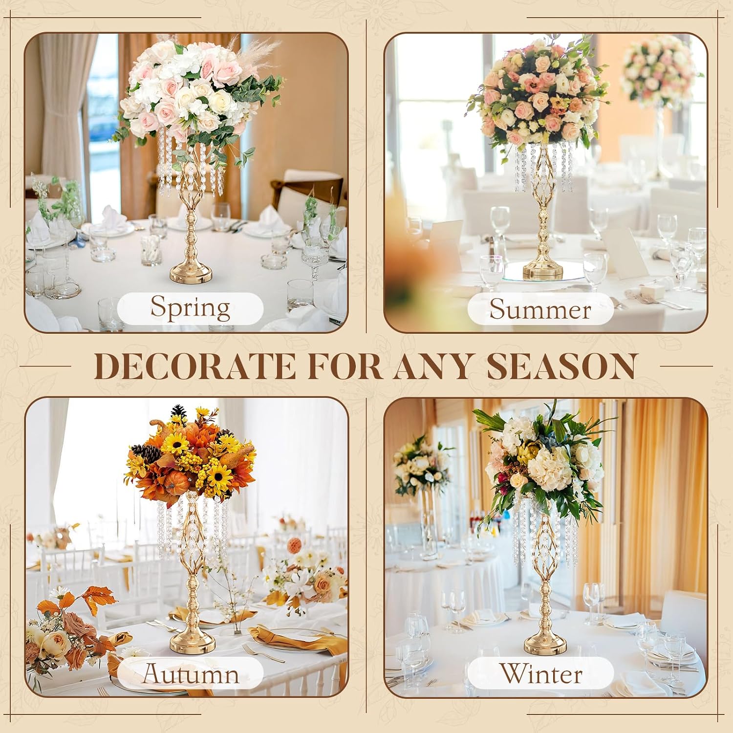12 Pcs 21.7 Inch Tall Gold Centerpieces For Table Wedding-Metal Flower Gold Vases For Centerpieces For Wedding Reception With Crystal Fringe-Flower Stand For Wedding, Birthday(Centros De Mesa)