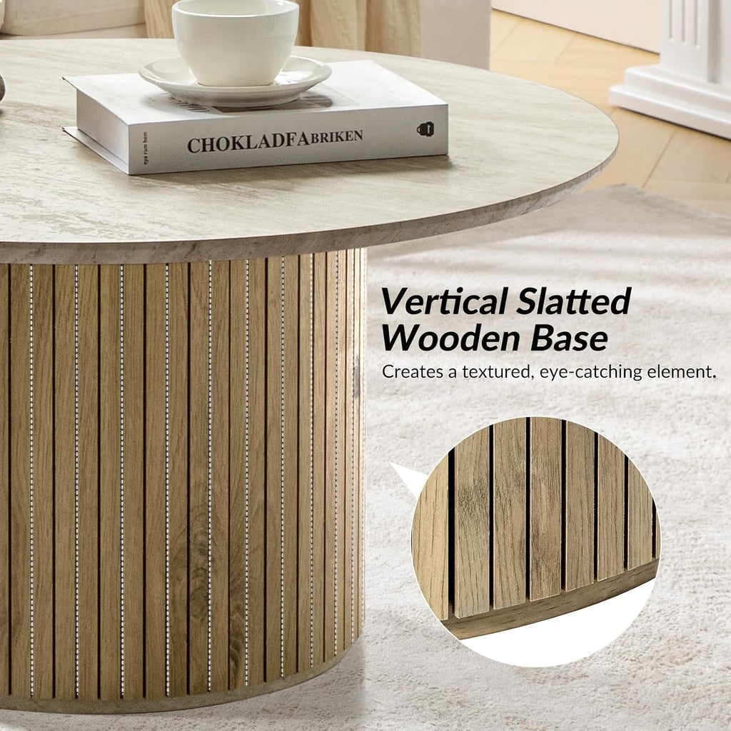 HULALA Home Round Coffee Table, Modern Wooden Coffee Table with Sturdy Base, Coffee Table for Living Room and Lounge Room, Lime