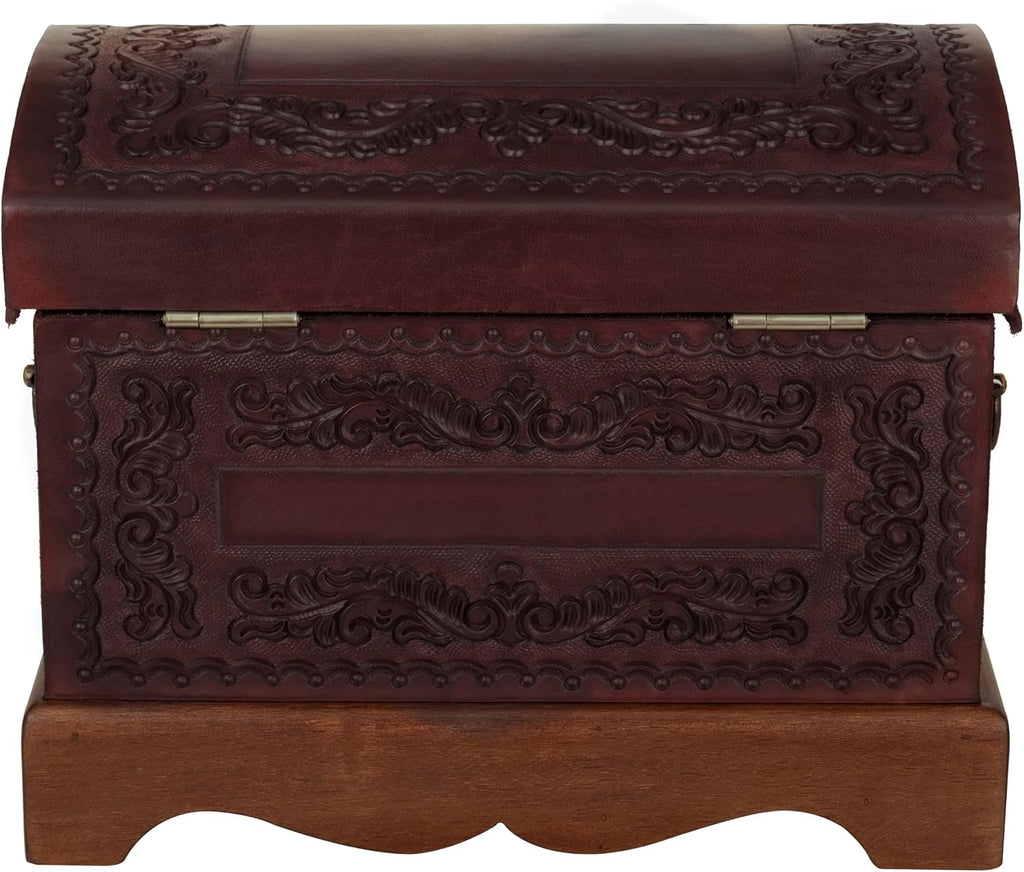 NOVICA Colonial Wood And Leather Jewelry Box, Brown 'Colonial Treasure'