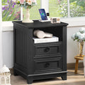 Joaxswe 18' Farmhouse Night Stand with Charging Station, 2 Drawers End Table Dresser for Bedroom, Black Wooden Nightstand, Bed Side Table with Open Shelf, Bedside Cabinet for Living Room, Closet