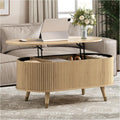 Oval Lift Top Coffee Table with Storage, 42.5' Fluted Coffee Table with Lifting Top & Solid Wood Legs, Mid Century Modern Center Table for Living Room, Home Office, Oak