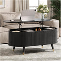 Oval Lift Top Coffee Table with Storage, 42.5' Fluted Coffee Table with Lifting Top & Solid Wood Legs, Mid Century Modern Center Table for Living Room, Home Office, Black