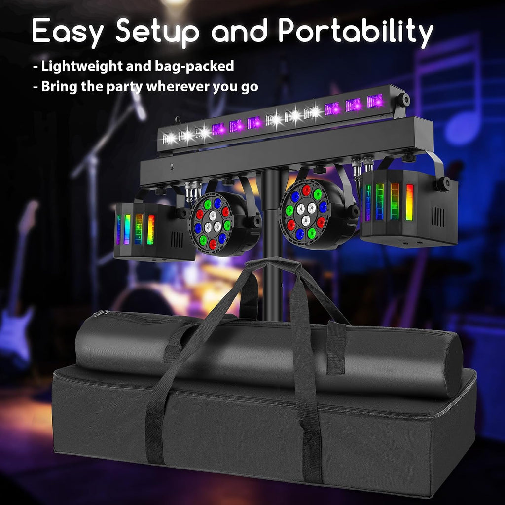 DJ Lights with Stand for Party | All-in-One LED Stage Lighting System for Weddings Club Gig Bar Band Disco Booth Live Show Events | Sound Activated & DMX512 | Portable 7FT Tripod