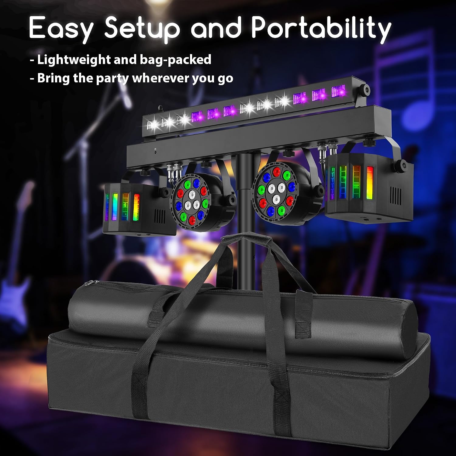 DJ Lights with Stand for Party | All-in-One LED Stage Lighting System for Weddings Club Gig Bar Band Disco Booth Live Show Events | Sound Activated & DMX512 | Portable 7FT Tripod