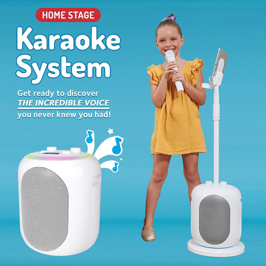 Singing Machine Portable Karaoke Machine for Adults & Kids with 2 Wireless Microphones, Home Stage (White) - Built-in Karaoke Speaker, Bluetooth with LED Lights - Karaoke System with Voice Enhancer
