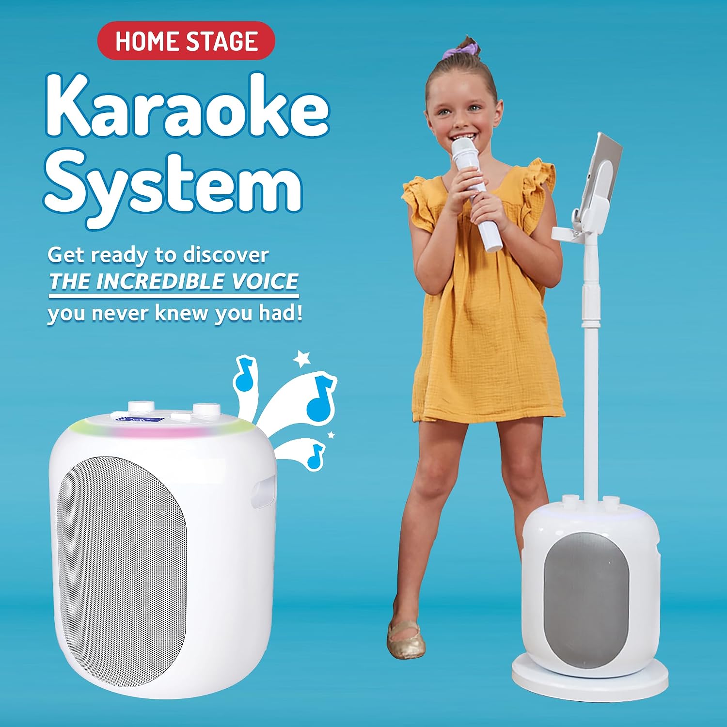 Singing Machine Portable Karaoke Machine for Adults & Kids with 2 Wireless Microphones, Home Stage (White) - Built-in Karaoke Speaker, Bluetooth with LED Lights - Karaoke System with Voice Enhancer