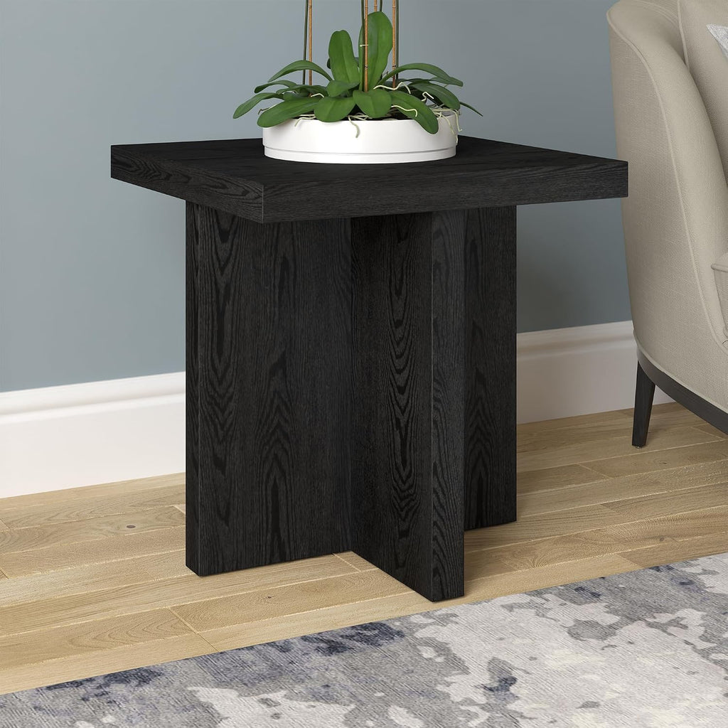 Henn&Hart 22' Scandinavian Square Wooden End Table, Side Table, Nightstand with X-Base for Living Room, Office, Family Room, or Bedroom, Natural Black