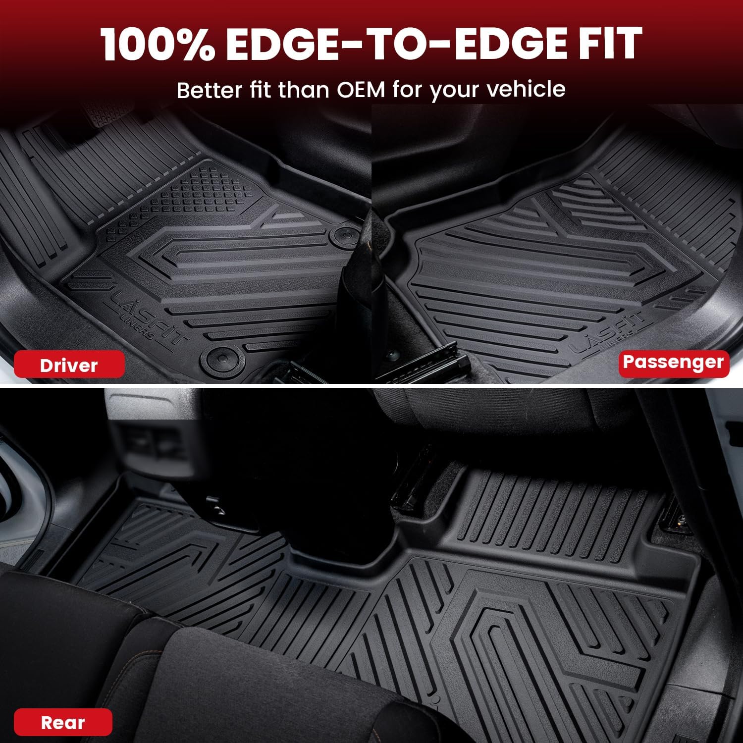 LASFIT Floor Mats for Ford Expedition Standard(Not for Max Models) 2021 2022 2023 2024 8 Seats(Not Fit 7 Seats), All Weather TPE Custom Fit for SUV Car Liners, 1st& 2nd& 3rd& Cargo Liner, Black 5pcs