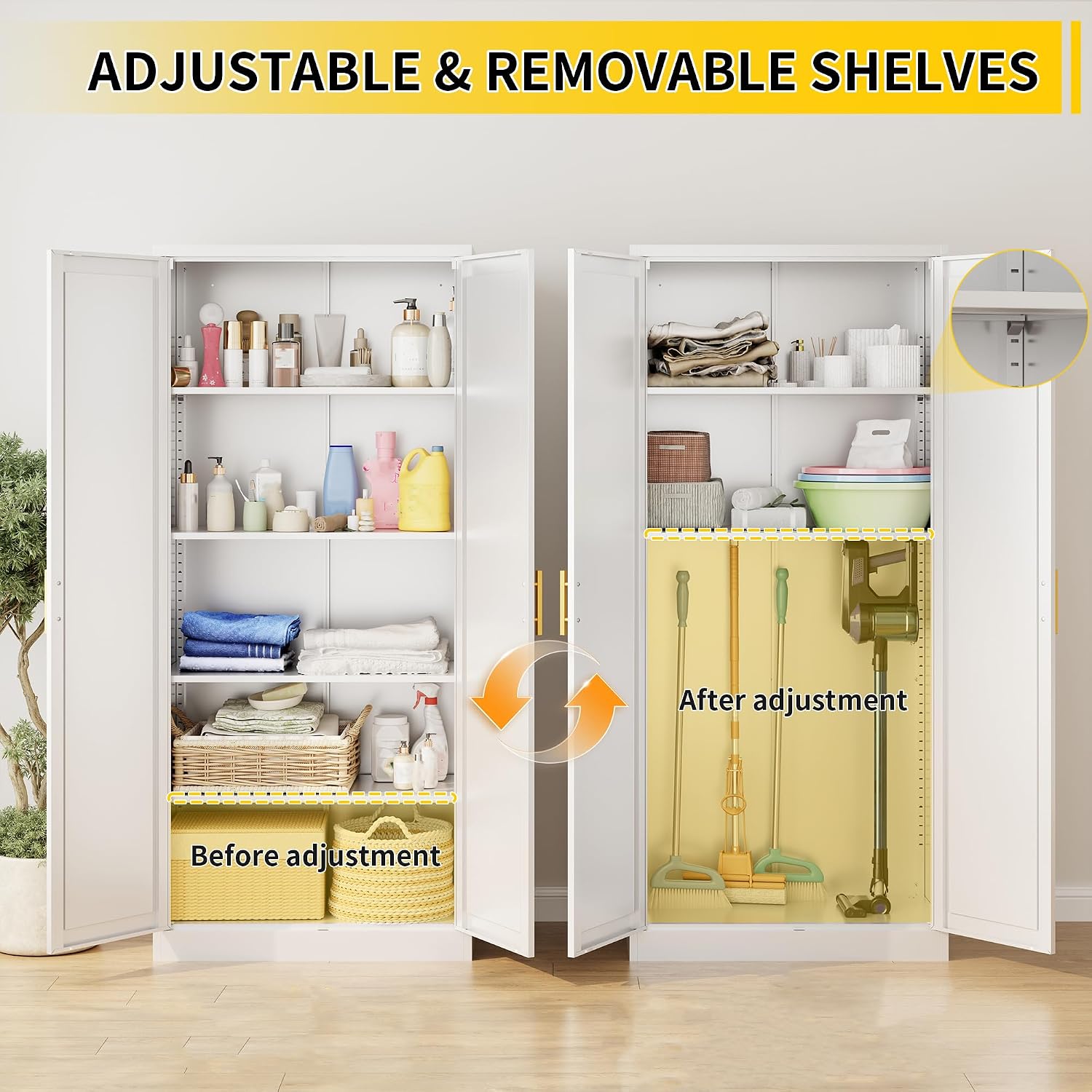 Metal Pantry Cabinet, 71'H x 28'W x 14'D Pantry Cabinets with 2 Doors and 4 Adjustable Shelves, Kitchen Pantry Storage Cabinets, Metal Storage Cabinet for Kitchen, Dining Room, Living Room-White