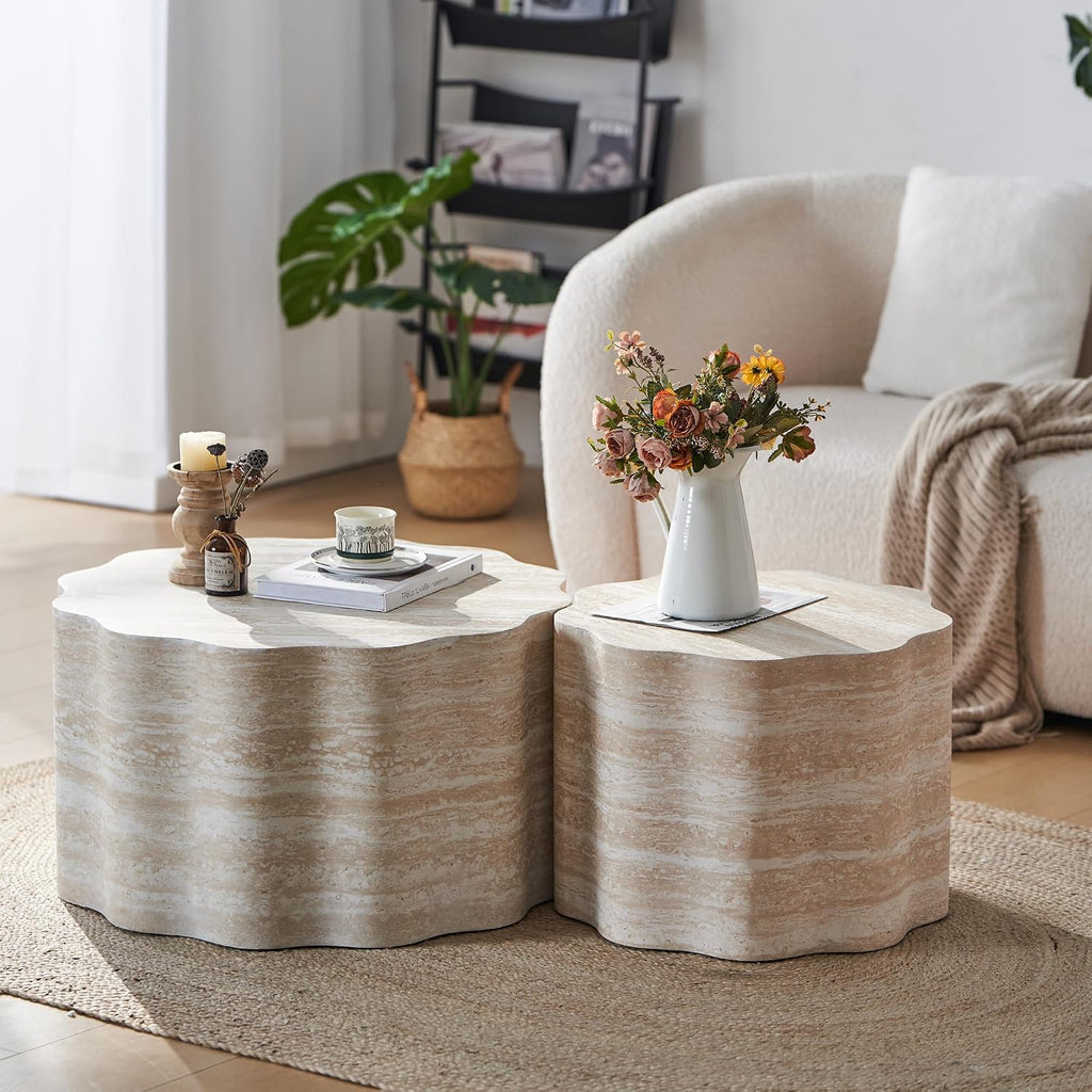 WILLIAMSPACE Nesting Coffee Table with Faux Mars Pattern for Living Room, Modern Accent Center Table Set of 2, Side Tea Table for Apartment, No Need Assembly (Mars Pattern)