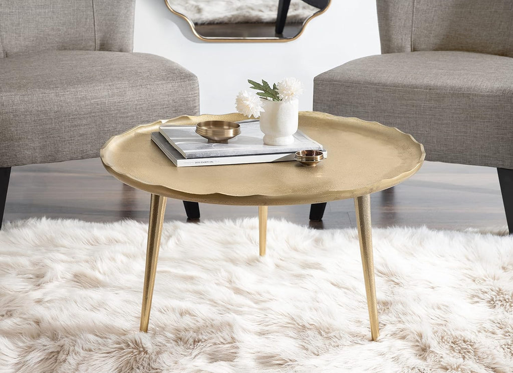 Kate and Laurel Alessia Modern Coffee Table, 26 x 26 x 15, Gold, Metal Coffee Table with Antique Detailing for Storage and Display