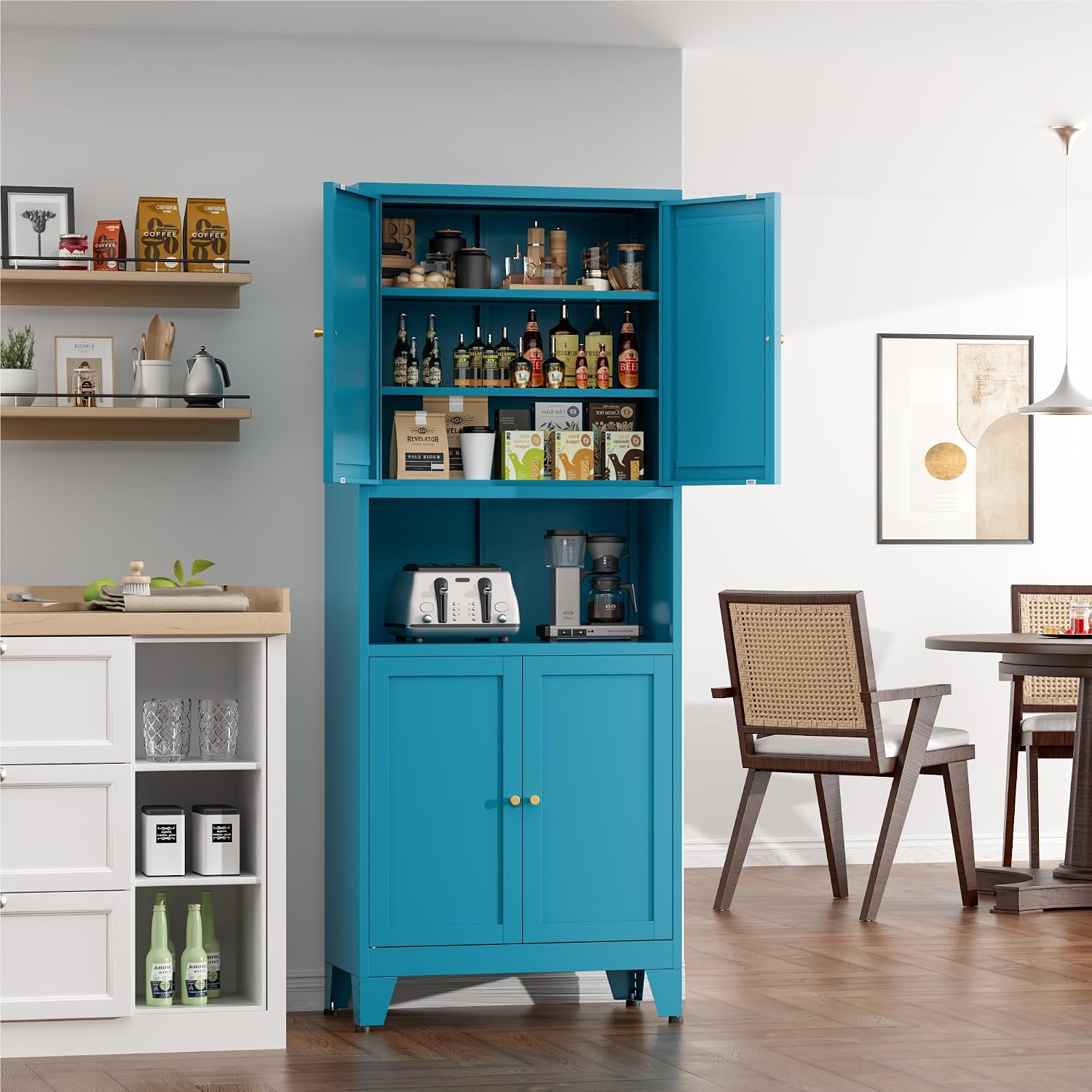 COFaR 69' Tall Modern Kitchen Pantry,Metal Storage Cabinet with Adjustable Shelves,Pantry Cabinet with 6-Tier,Freestanding Cupboard for Kitchen,Dining Room,Living Room,Bathroom,Blue