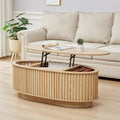 Oval Coffee Table, 43.3'' Fluted Lift Top Coffee Table with Hidden Storage Compartment, Mid Century Modern Dining Table Wooden Center Table for Living Room, Office, Small Spaces (Natural)