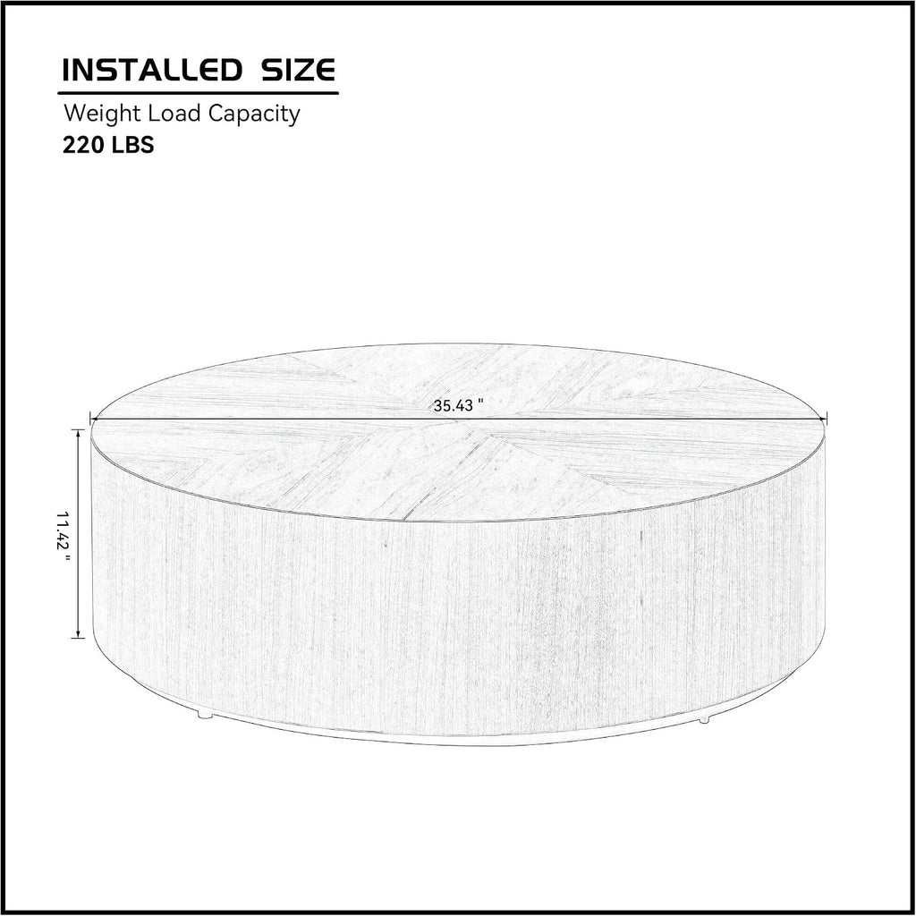 Black Round Coffee Table for Living Room Modern Drum Coffee Table Wood Circle Coffee Table Contemporary Center Table for Apartment, No Need Assembly (MDF 35.43'' - Black)