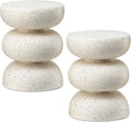 Glitzhome Outdoor Side Table Set of 2, 18' H Decorative Garden Stool MgO Faux Terrazzo End Table, Heavy Duty Indoor Outdoor Round Planter Stand for Living Room Bedroom Patio Deck Poolside,White