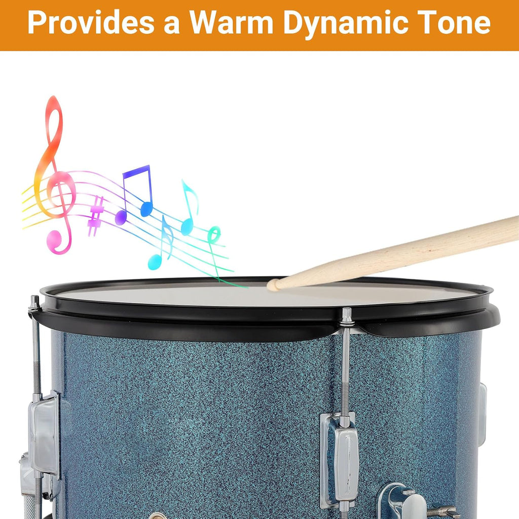 5-Piece 16 Inch Kids Drum Set, Junior Drum Kit with Bass Drum, Snare, 2 Toms, Cymbal, Hi-Hat, Throne Stool, Drumsticks & Pedals, Musical Gift for Beginner Students Ages 4+(Blue)