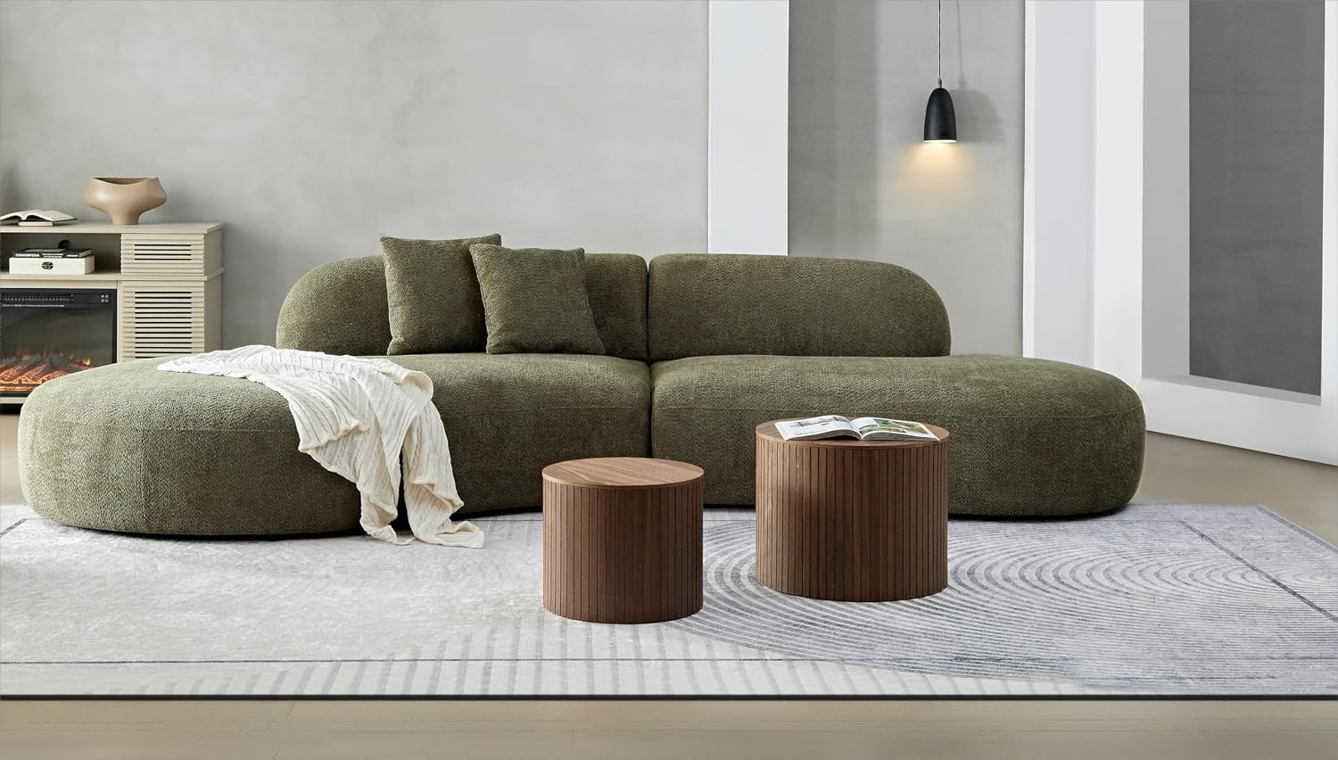 Nesting Coffee Table Set of 2,Modern Round Wooden Coffee Tables with Storage,Luxury Side Table Accent End Table for Small Space Living Room Apartment (19.17')