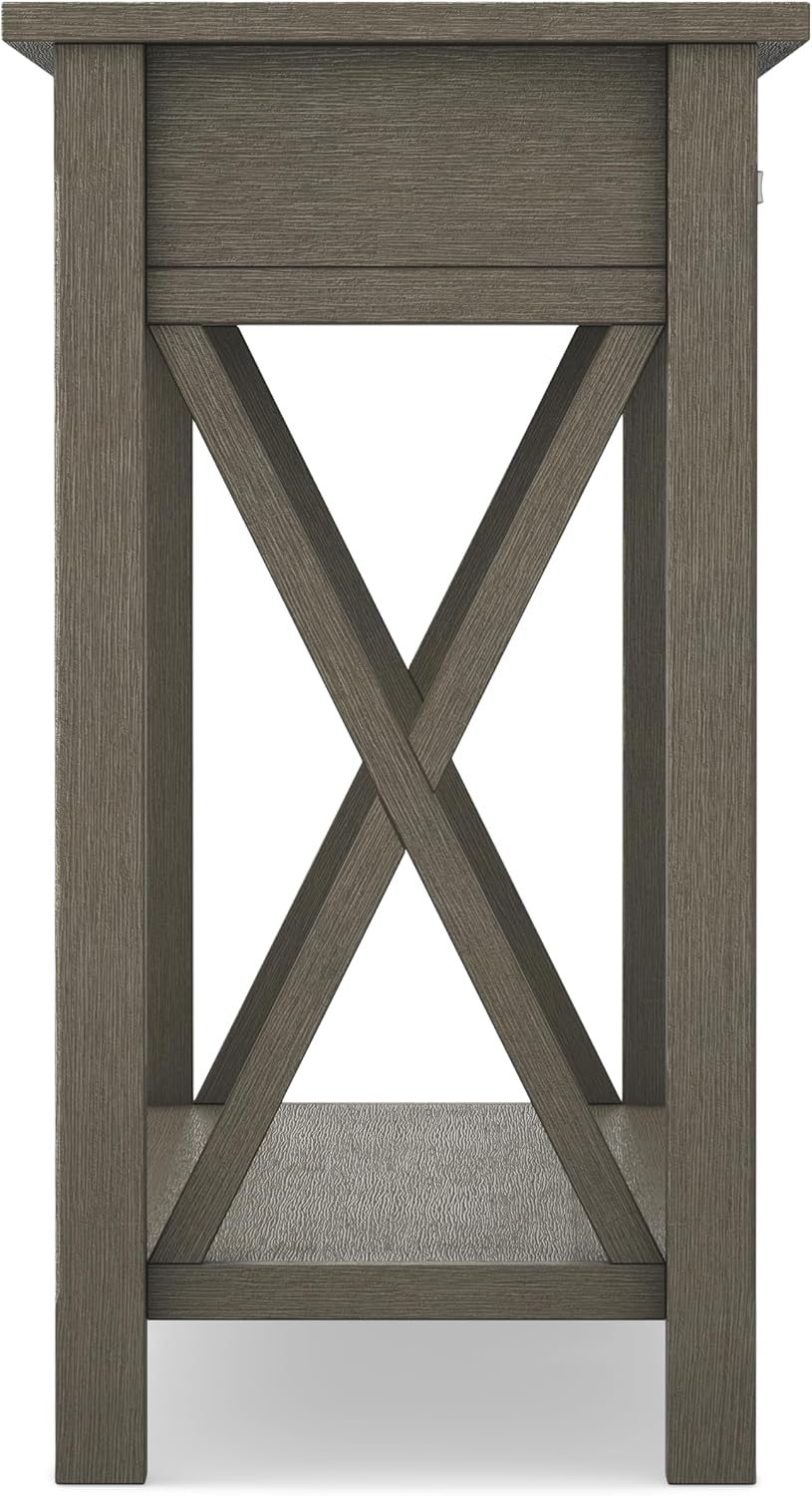 SIMPLIHOME Kitchener Console Table - 47 Inch Wide Solid Wood Sofa Table in Farmhouse Grey, Contemporary Storage Table for Entryway or Living Room with 2 Drawers, Bottom Shelf, and X-Design Side Panels