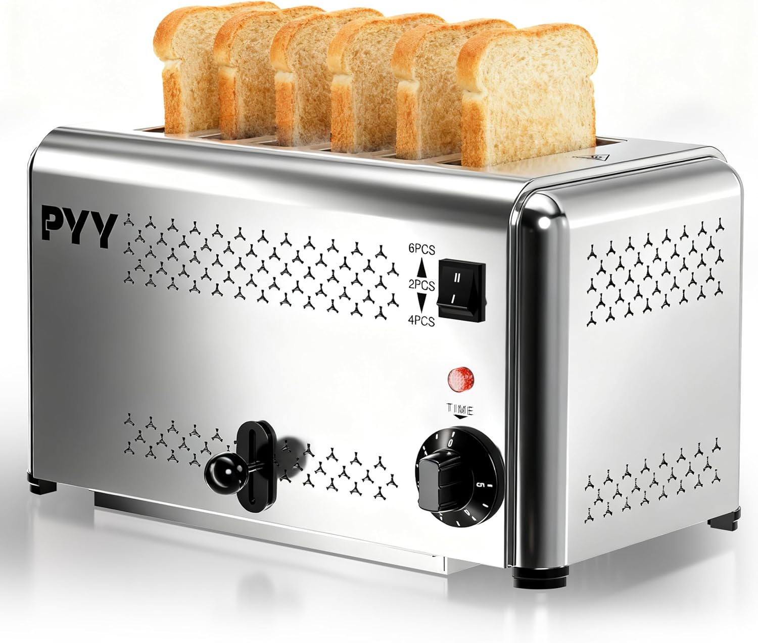 PYY Professional Commercial 6 Slice Toaster - 1800W Stainless Steel Heavy Duty Toaster, 6 Browning Levels, 1.1' Wide Slots, Removable Crumb Tray for Bagels Bread Waffles (Commercial & Home Use)