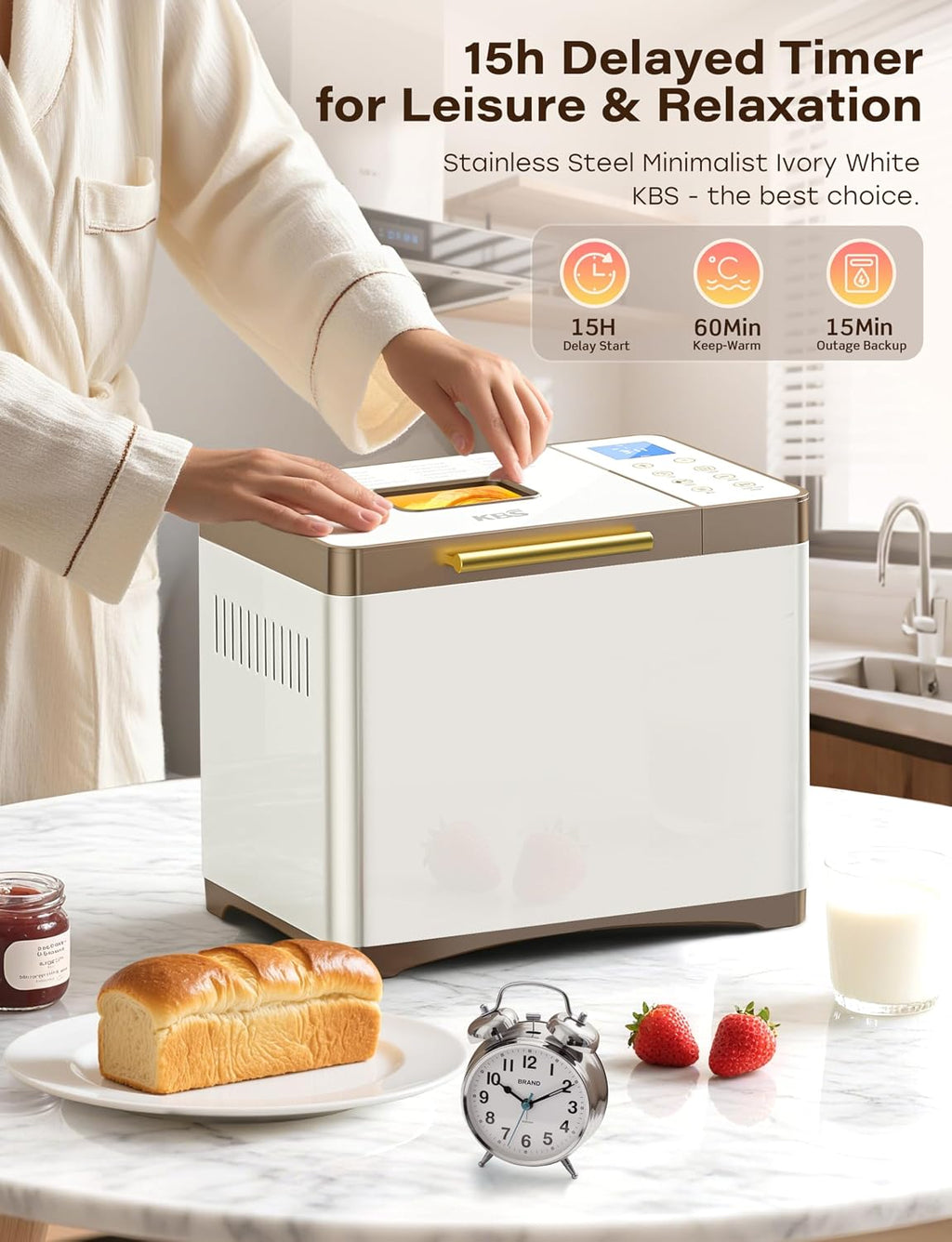 KBS 20-IN-1 Bread Maker with Custom Program, 650W Bread Machine with Nonstick Ceramic Pan & Stainless Steel Paddle, 2LB Bread Maker Machine, Polish Bread, Gluten-Free, Touch Panel, 15H Timer, 3 Colors