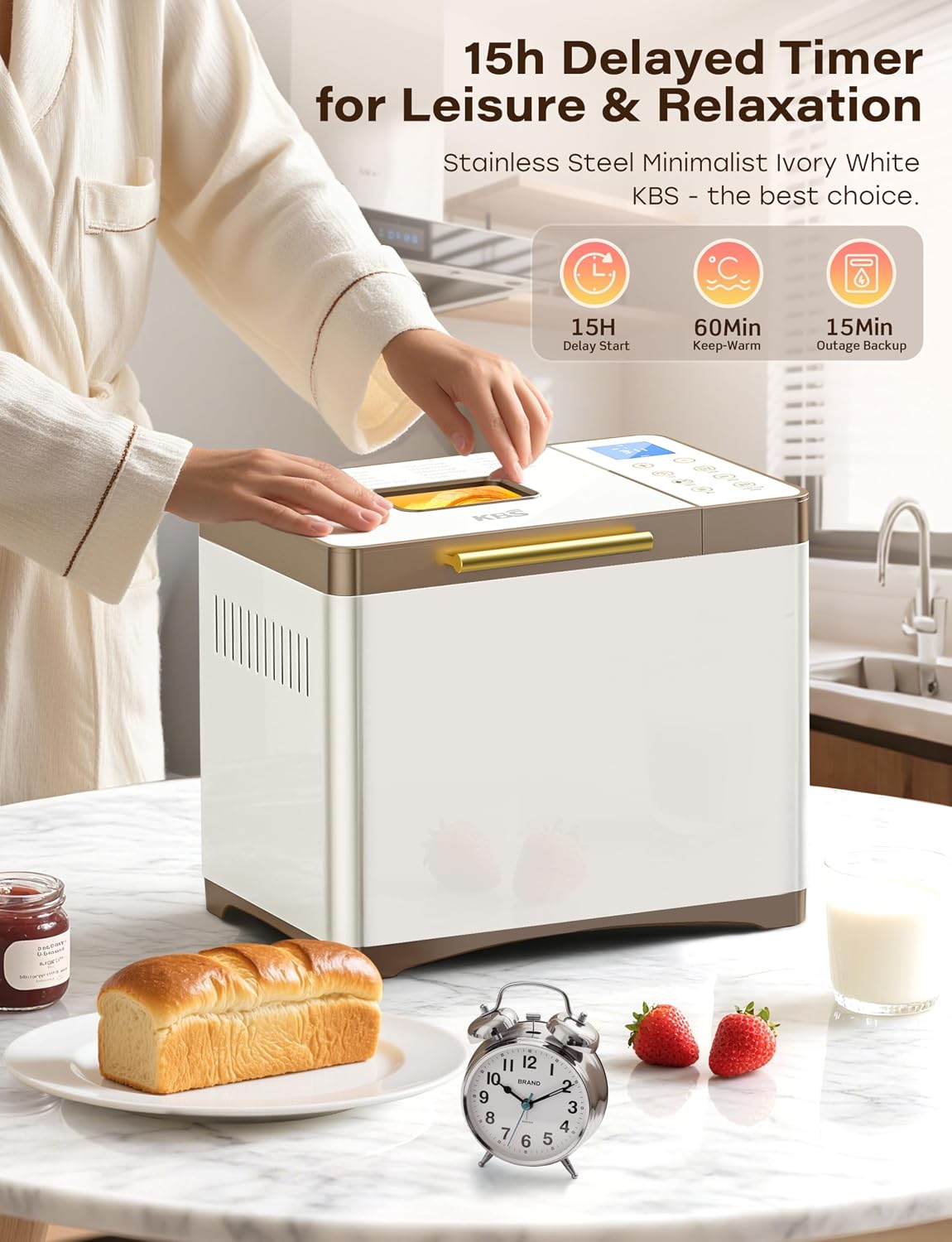 KBS 20-IN-1 Bread Maker with Custom Program, 650W Bread Machine with Nonstick Ceramic Pan & Stainless Steel Paddle, 2LB Bread Maker Machine, Polish Bread, Gluten-Free, Touch Panel, 15H Timer, 3 Colors