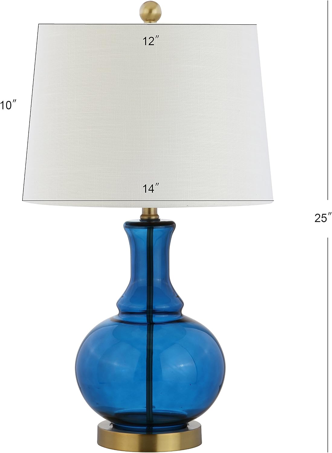 JONATHAN Y 25' Cobalt Blue/Brass Gold and Brass Gold Glass Table Lamp Set of 2 for Bedroom, Modern Bedside Lamp for Living Room Nightstand, White Linen Drum Shade, LED Bulb Included (JYL1068C-SET2)