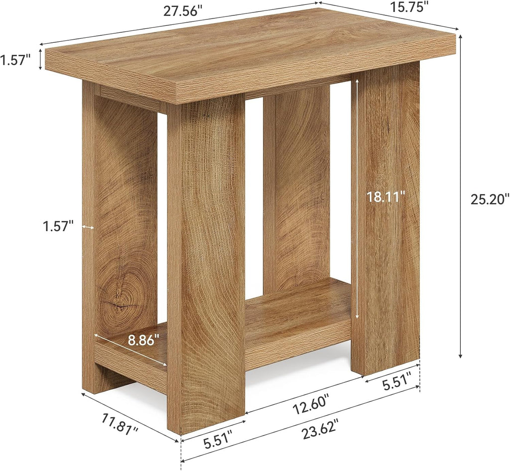 LITTLE TREE 2-Tier Side Table, Set of 2 Farmhouse End Table with Storage Shelves, Small Nightstand Wooden Beside Table Bed Side Table for Small Spaces, Living Room, Bedroom, Brown