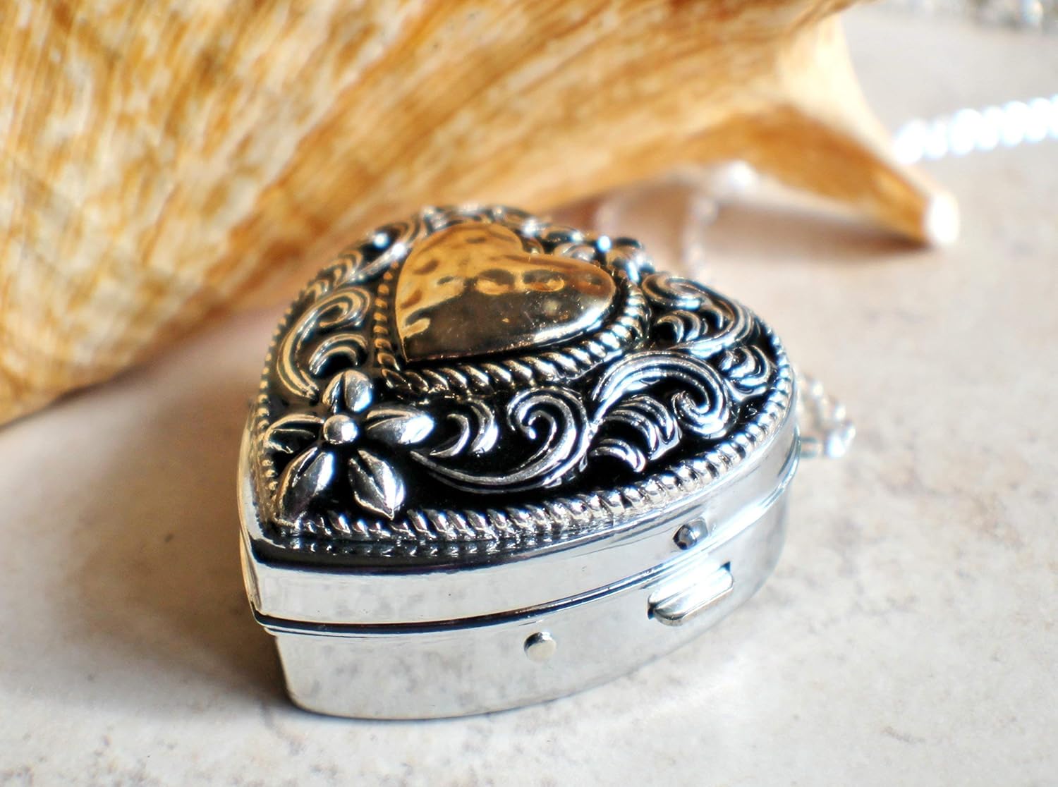 Bronze and Silver Heart Music Box Locket