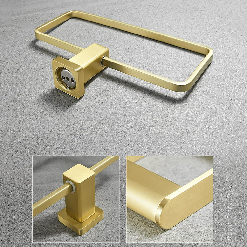 Gold Bath Towel Holder Hand Towel Ring Hanging Towel Hanger Bathroom Accessories Contemporary Hotel Square Style Wall Mount