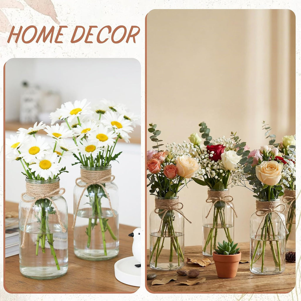 Vintage Glass Flower Vase, Farmhouse Glass Centerpiece Vases Mason Jars for Weddings, Parties & Home Decor Bulk (48, Transparent)