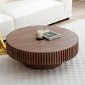 Round Coffee Table for Living Room, Contemporary Circle Wood Coffee Table with Pedestal, Easy Assembly ø35.43'', Walnut