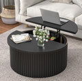 Fsbecl Fluted Lift Top Coffee Table with Storage, 34.6'' Round Coffee Tables for Living Room, Circle Wood Center Table with Hidden Conpartment (Black)