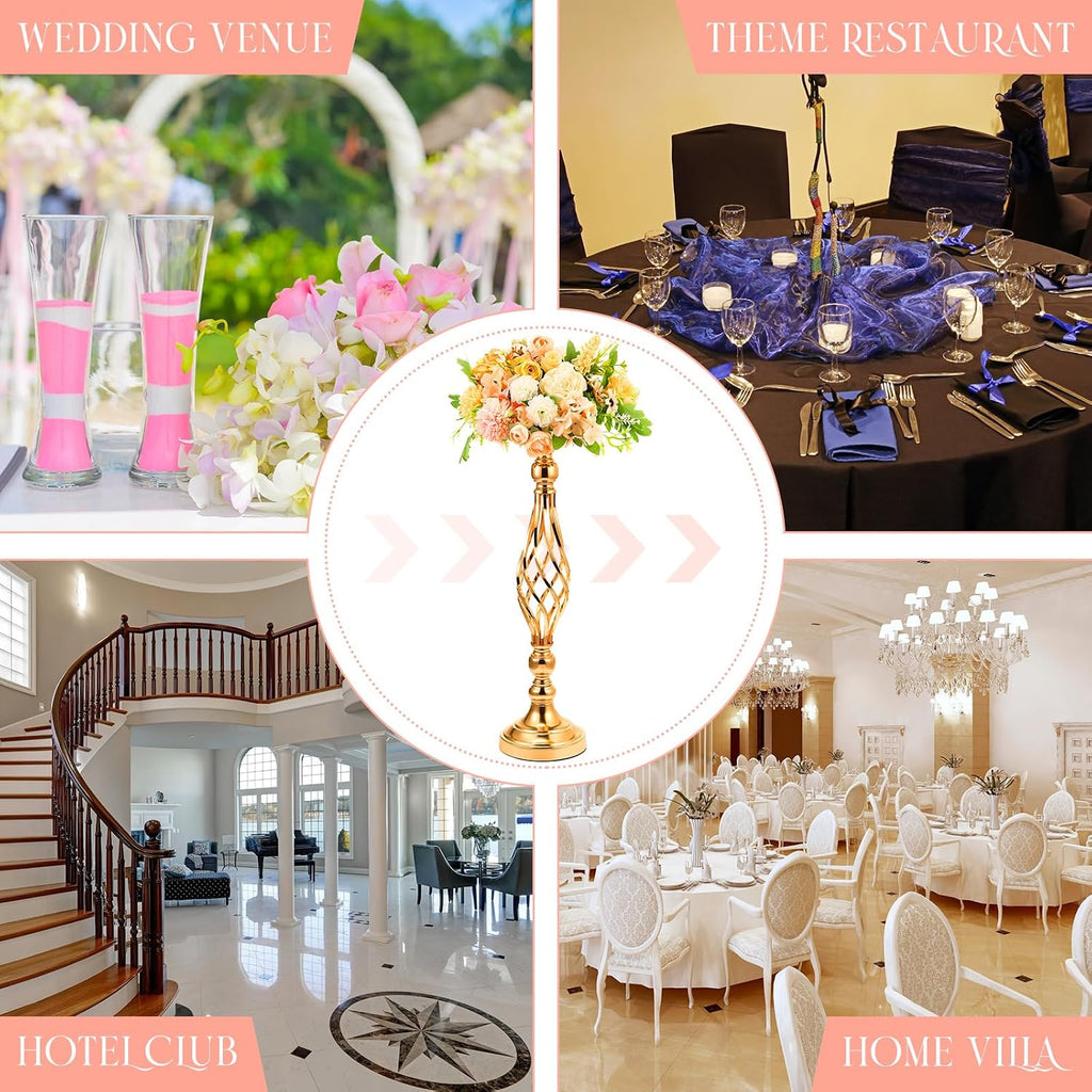 Rtteri 20 Pcs Metal Flower Arrangement Stand Wedding Flower Centerpieces Stand Elegant Metal Vase Candelabra Candle Holder for Wedding Reception Table Decor Party Hotel Home Decor (Gold,Medium)