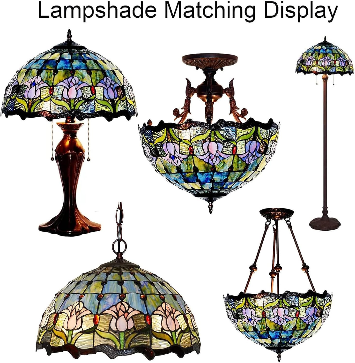 16 Inch Tulip Lampshade Replacement Tiffany Lamp Shade, Handmade Blue Tulip Stained Glass Lampshade Only for Floor Lights Table Lamps Ceiling Pendant Hanging Light Chandelier