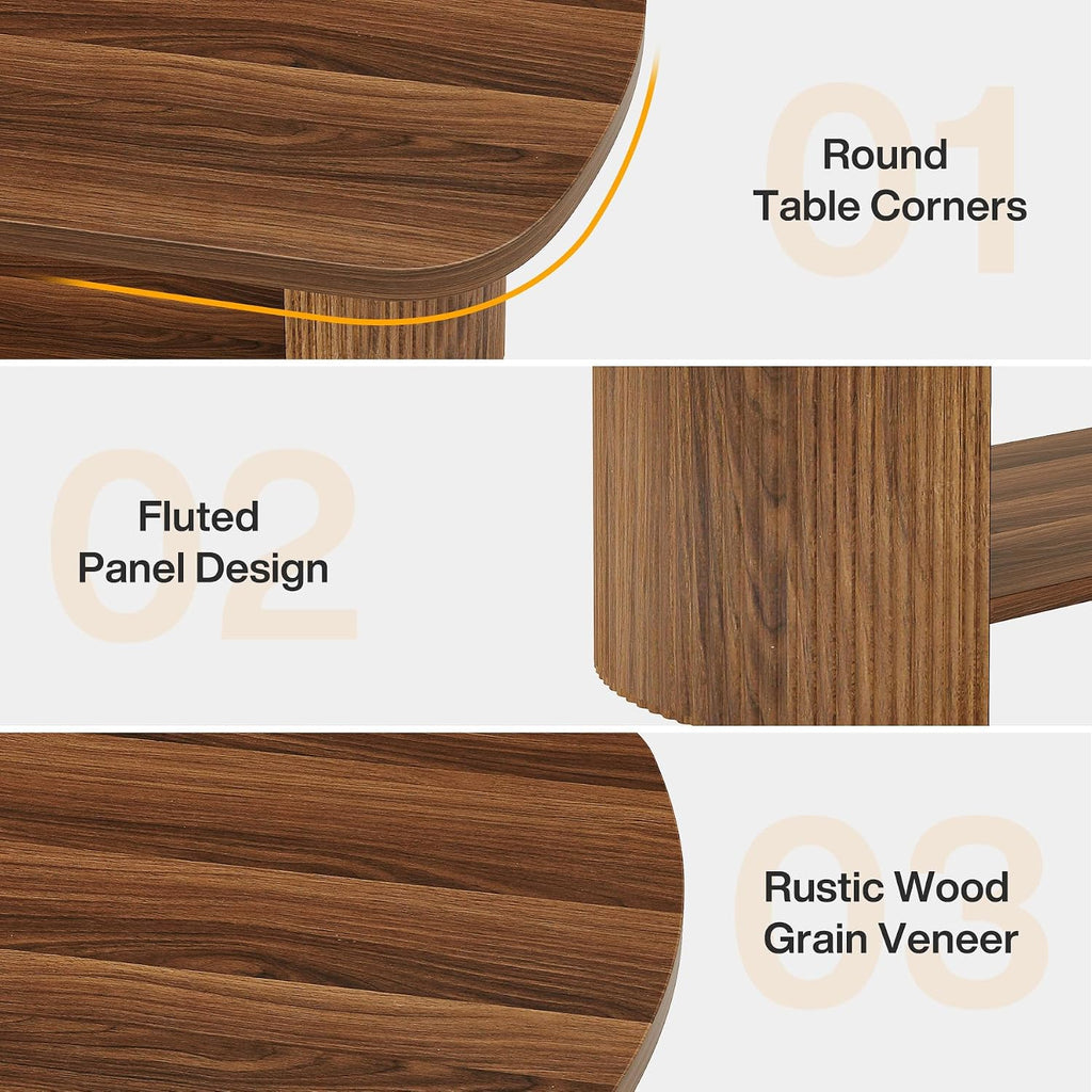 Tribesigns Oval Coffee Table, Mid-Century 2-Tier Coffee Table with Storage Shelf, Modern 45.27' Accent Center Table with Wooden Dual Base for Living Room Bedroom Apartment (Rustic Brown)