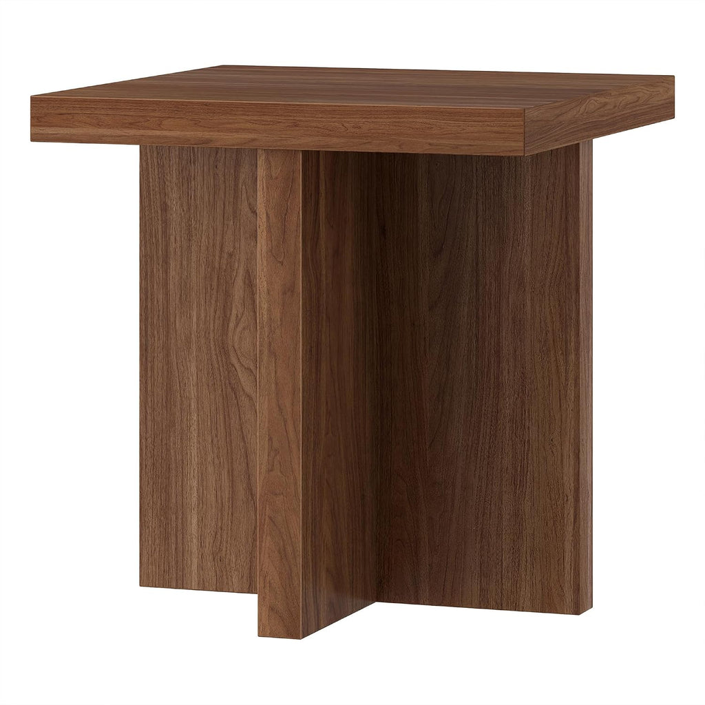 Henn&Hart 22' Scandinavian Wooden Square End Table, Side Table, Nightstand with X-Base for Living Room, Office, Family Room, or Bedroom, Medium Walnut