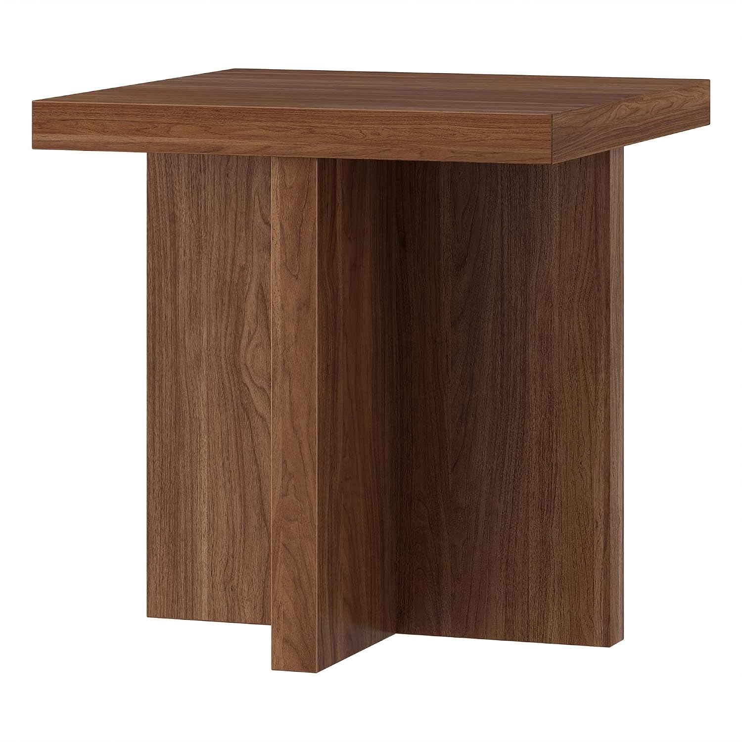 Henn&Hart 22' Scandinavian Wooden Square End Table, Side Table, Nightstand with X-Base for Living Room, Office, Family Room, or Bedroom, Medium Walnut