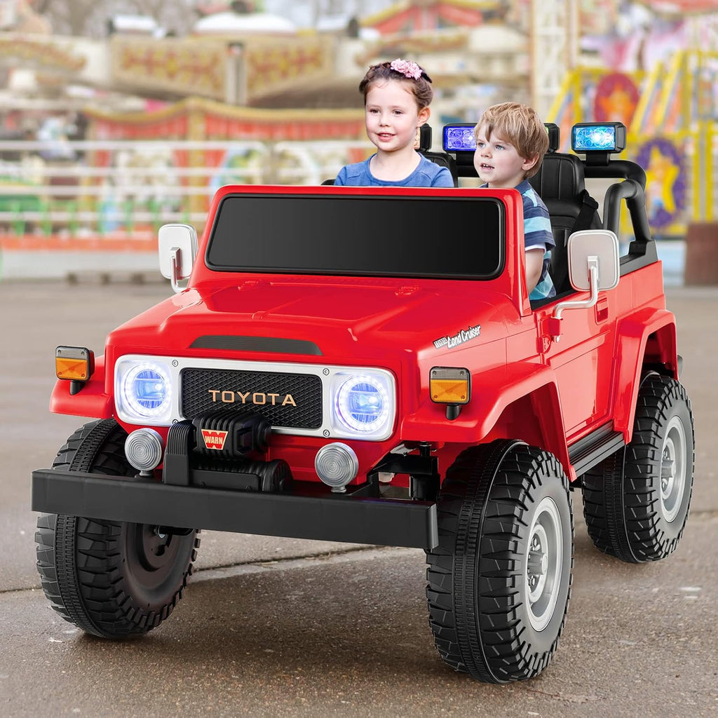 Costzon 2 Seater Ride on Car, 12V Licensed Toyota FJ40 Ride On Truck w/ 2.4G Remote Control, Spring Suspension, Storage Box, Colorful Lights, Music, USB Port & FM, Electric Car for Kids (Red)