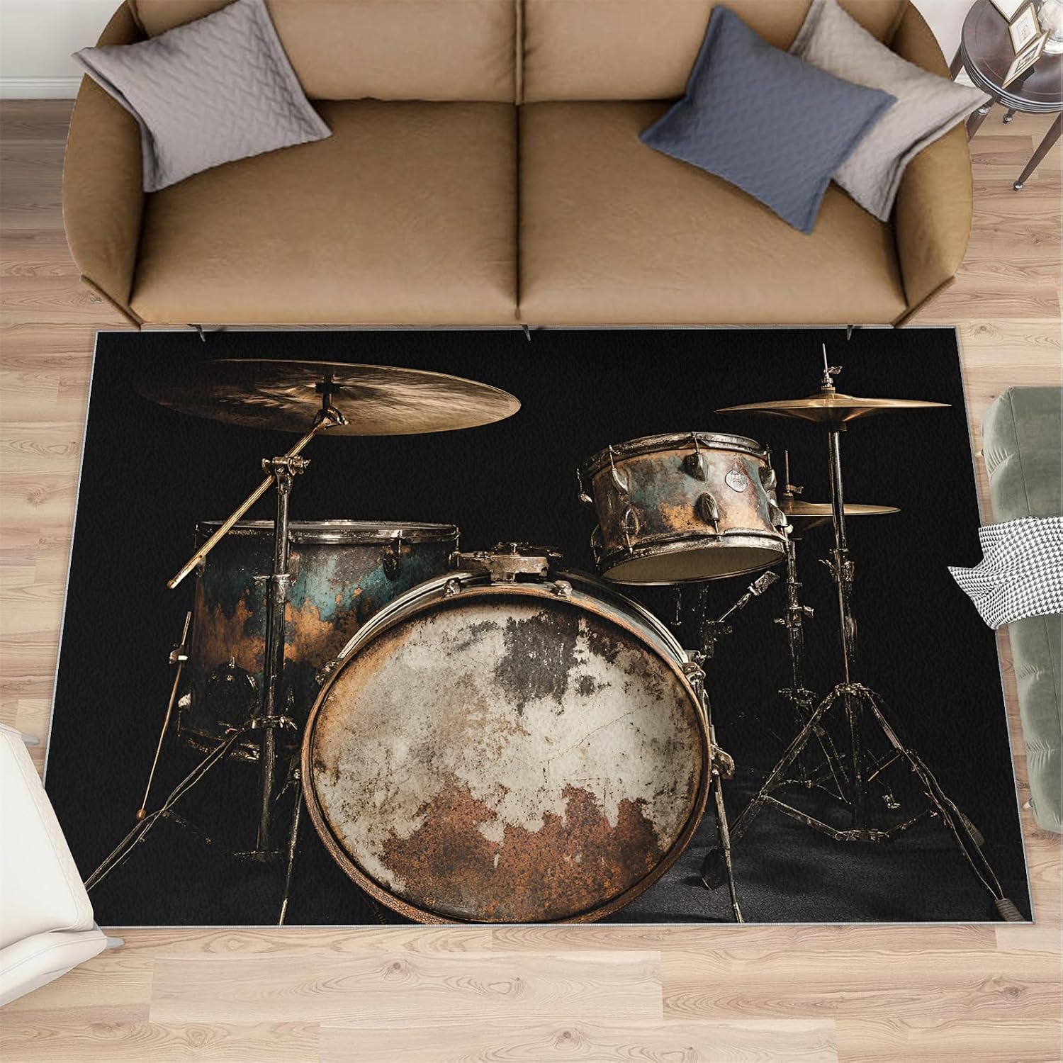 Drum Set Rug 5x7 Rug Hip Hop Music Area Rug, Musical Instruments Washable Rugs for Bedroom, Music Lovers Indoor Rugs - Home Decor, Boys Girls Gifts