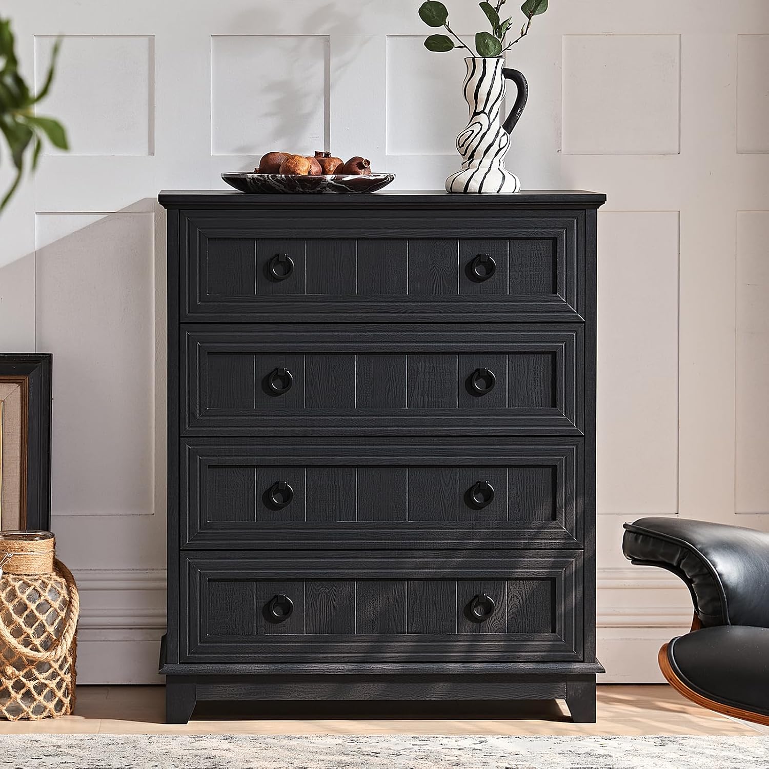 Joaxswe Farmhouse 4 Drawer Dresser for Bedroom, 35' Tall Small Dressers & Chest of Drawers, Rustic Wood Dresser with Metal Handle, Storage Organizer Closet for Living Room, Hallway, Entryway