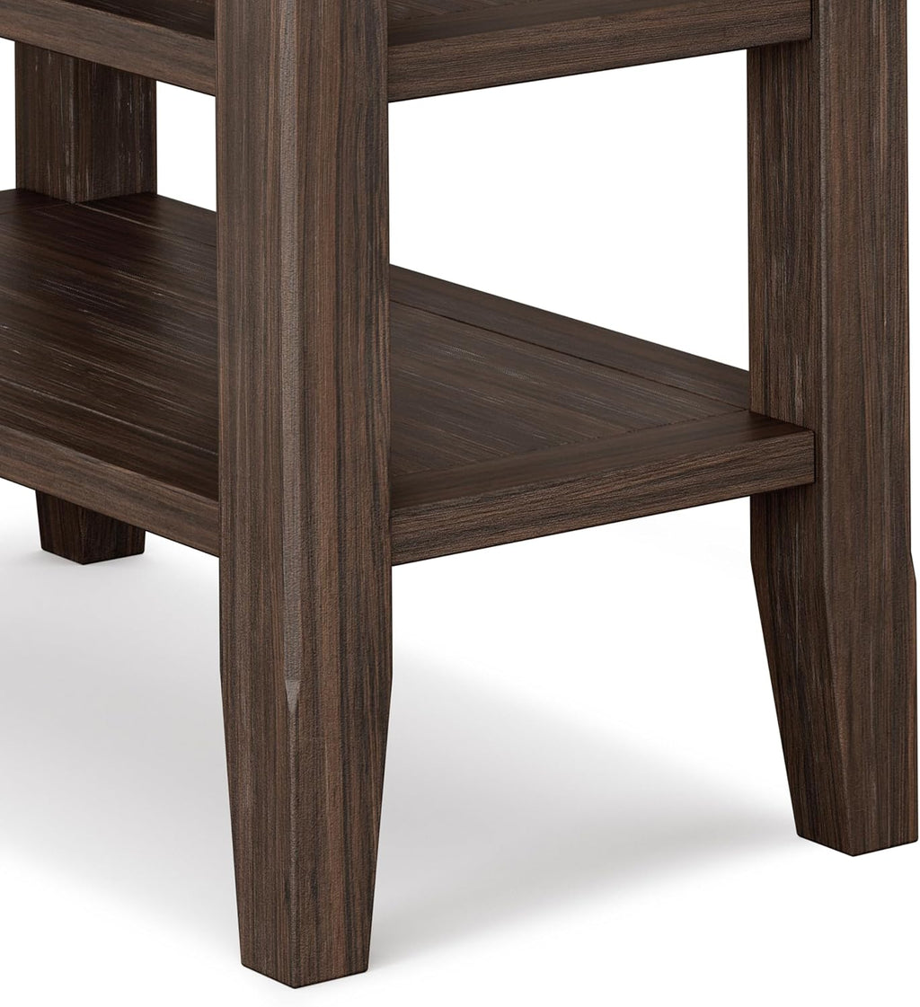 SIMPLIHOME Acadian Narrow Side Table - 14 inch Wide Solid Wood Rectangular End Table with 2 Open Shelves in Farmhouse Brown, Transitional Lamp Stand or Nightstand for Living Room or Bedroom