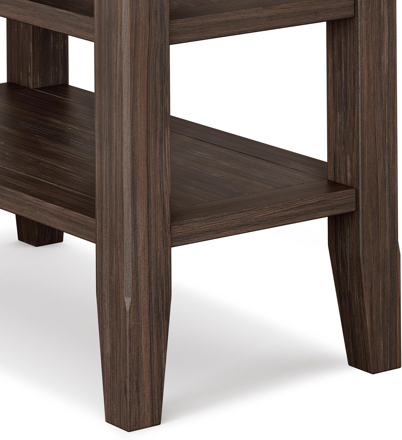 SIMPLIHOME Acadian Narrow Side Table - 14 inch Wide Solid Wood Rectangular End Table with 2 Open Shelves in Farmhouse Brown, Transitional Lamp Stand or Nightstand for Living Room or Bedroom