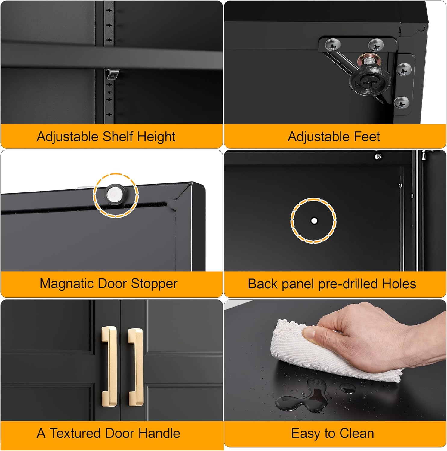 60' Tall Kitchen Storage Cabinet with 2 Doors, Metal Kitchen Pantry Cabinets with 3 Adjustable Shelves, Black Freestanding Food Cabinet, Large Cupboard for Office, Dining, Living Room,Hallway