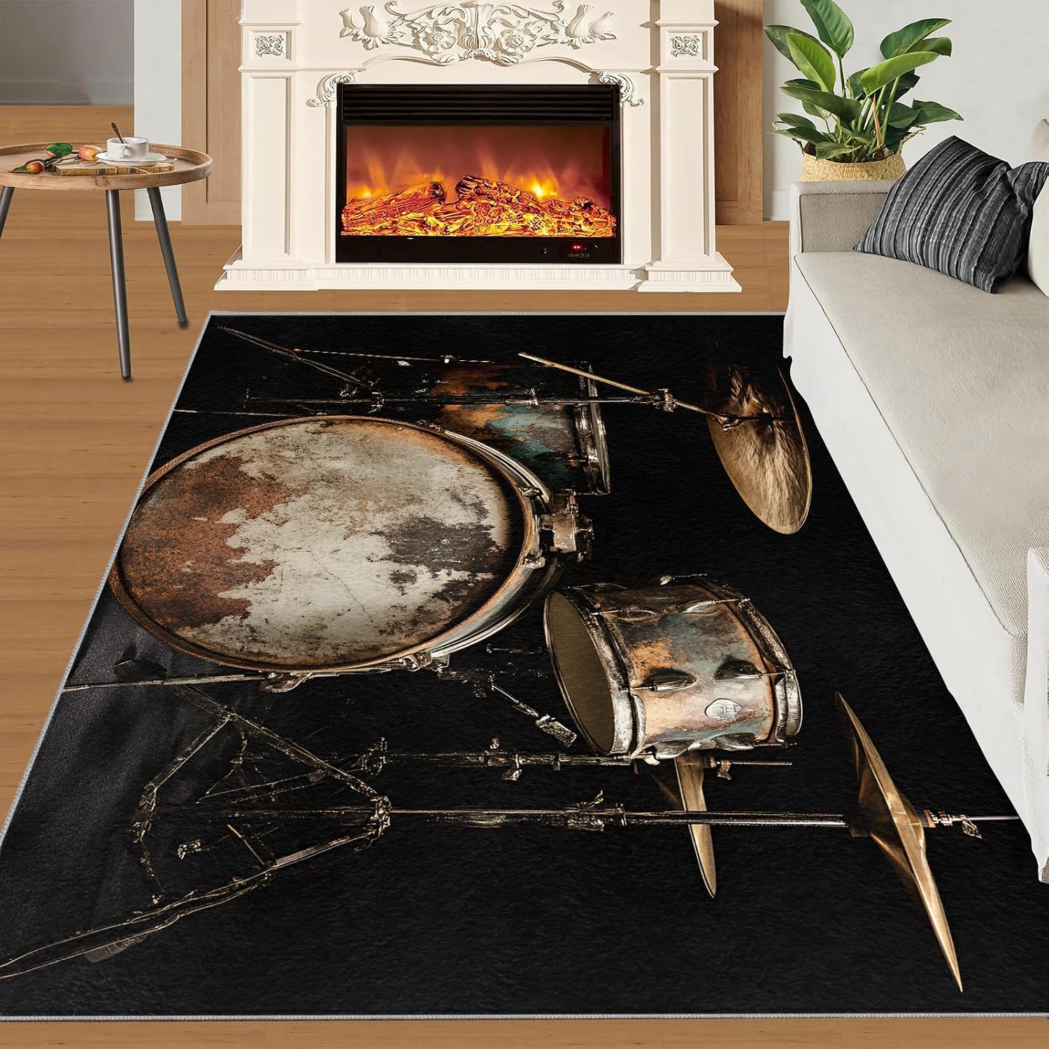 Drum Set Rug 5x8 Rug Hip Hop Music Area Rug, Musical Instruments Washable Rugs for Bedroom, Music Lovers Indoor Rugs - Home Decor, Boys Girls Gifts
