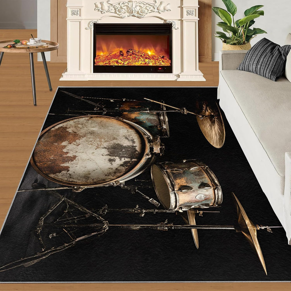 Drum Set Rug 5x6 Rug Hip Hop Music Area Rug, Musical Instruments Washable Rugs for Bedroom, Music Lovers Indoor Rugs - Home Decor, Boys Girls Gifts