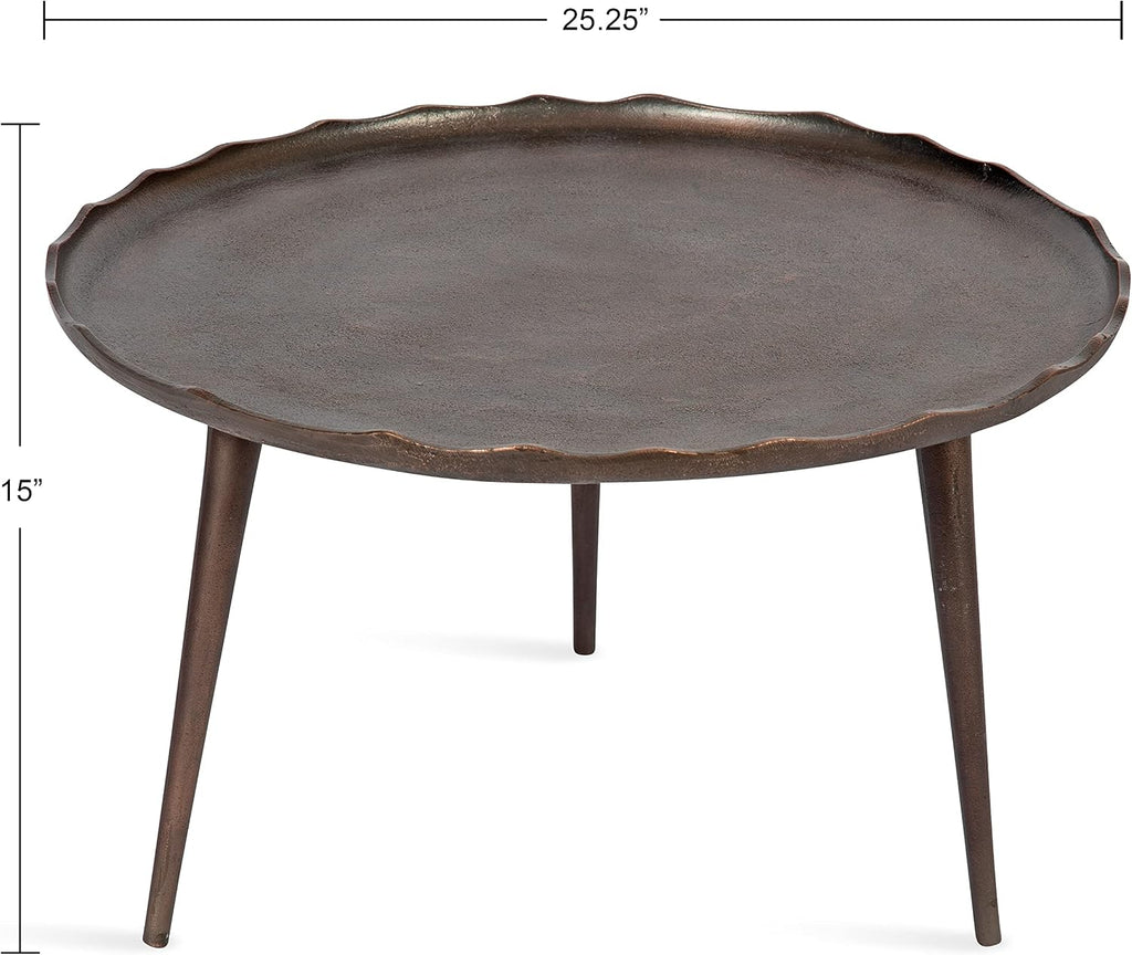 Kate and Laurel Alessia Modern Round Metal Coffee Table; 26 x 26 x 16; Bronze; Sand Cast Aluminum Coffee Table with Raised Deckled Edge for Storage and Display